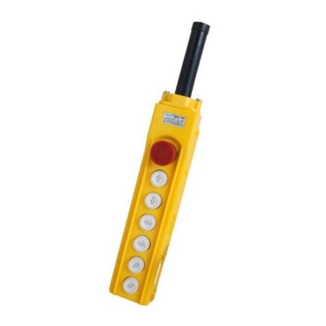 Industrial crane pendant control station | 6 buttons + twist-release STOP | 1 speed | 10 A | 500 V | IP54 | light buttons | ES-TNHA1-63H Industrial crane pendant control station | 6 buttons + twist-release STOP | 1 speed | 10 A | 500 V | IP54 | light buttons | ES-TNHA1-63H