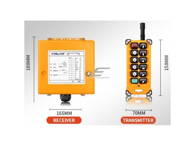 Belaidis kranų valdymo pultas | 10 mygtukų + START/STOP | 1 greitis | 433 / 315 MHz | 24–440 V AC/DC | IP65 | ES-F23-BB 3