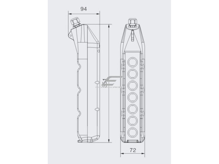 Pramoninis kranų valdymo pultas | 6 mygtukai + pasukamas STOP | 1 greitis | 10 A | 500 V | IP54 | ergonominis korpusas | ES-TNHA1-63G 3