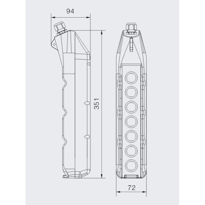 Przemysłowa kaseta sterownicza suwnicy | 6 przycisków + STOP zwalniany obrotem | 1 prędkość | 10 A | 500 V | IP54 | obudowa ergonomiczna | ES-TNHA1-63G 3
