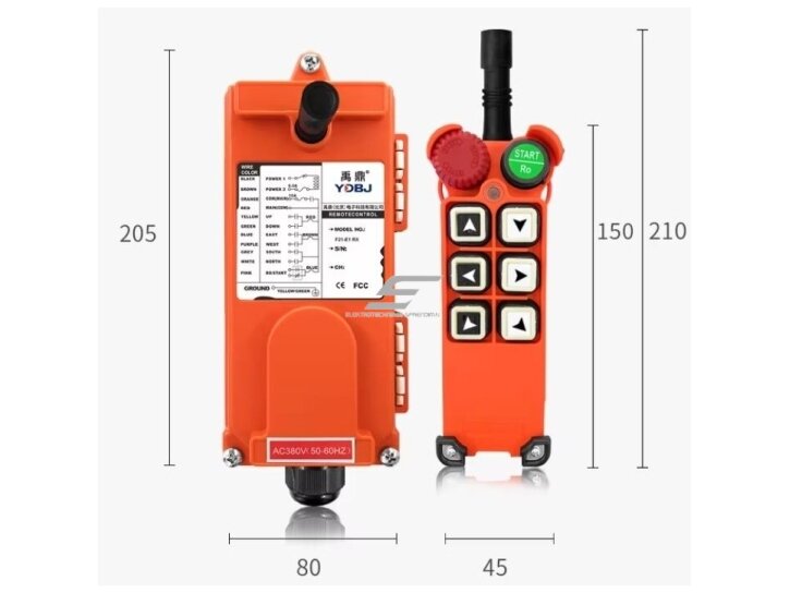 Belaidis kranų valdymo pultas | 6 mygtukai + START + grybo STOP | 1 greitis | 24–440 V AC/DC | IP65 | ES-F21-E1-TX 2 Belaidis kranų valdymo pultas | 6 mygtukai + START + grybo STOP | 1 greitis | 24–440 V AC/DC | IP65 | ES-F21-E1-TX 2