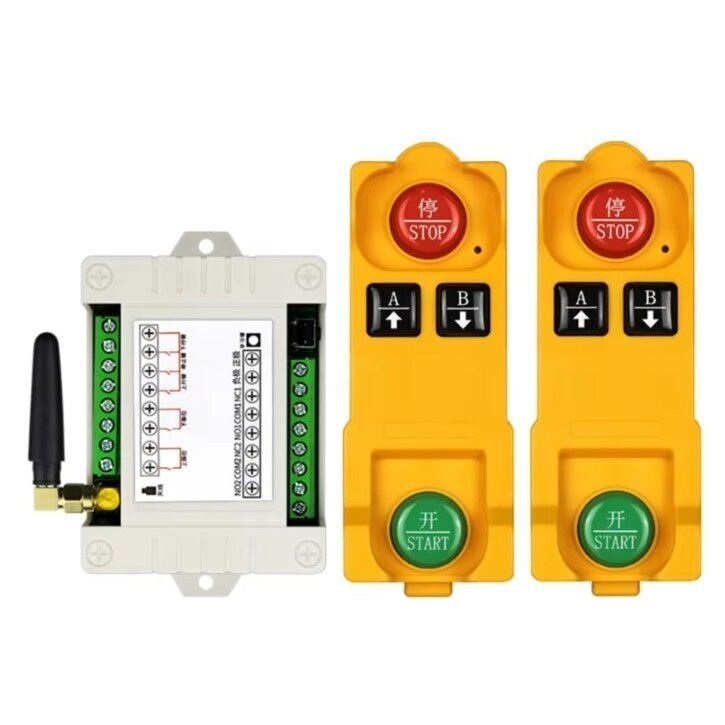 Bezvadu celtņa vadības pults | 2 raidītāji + uztvērējs | 2 pogas + START/STOP | 1 ātrums | 315 MHz | 100–240 V AC | ES-E1738-315B Bezvadu celtņa vadības pults | 2 raidītāji + uztvērējs | 2 pogas + START/STOP | 1 ātrums | 315 MHz | 100–240 V AC | ES-E1738-315B