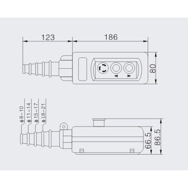 Industriālais celtņa vadības pults | ar 2 pogām | ar rotējošu STOP pogu | 2-5A | 250-500V | IP56 | 1 ātrums 2