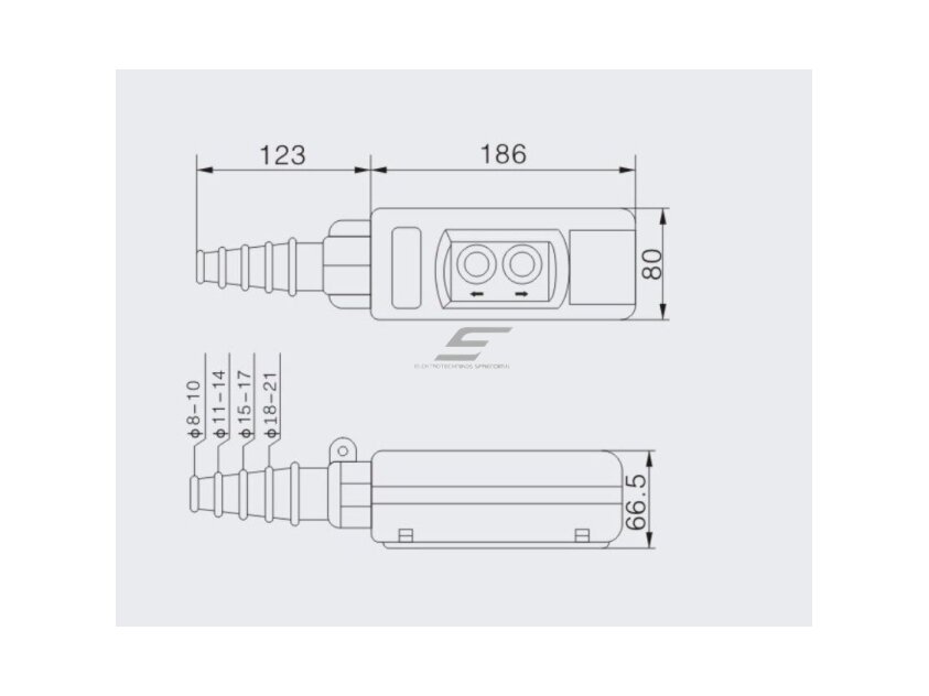 Pramoninis kranų valdymo pultas | su 2 mygtukais | 2-5A | 250-500V | IP56 | 1 greičio 2 Pramoninis kranų valdymo pultas | su 2 mygtukais | 2-5A | 250-500V | IP56 | 1 greičio 2