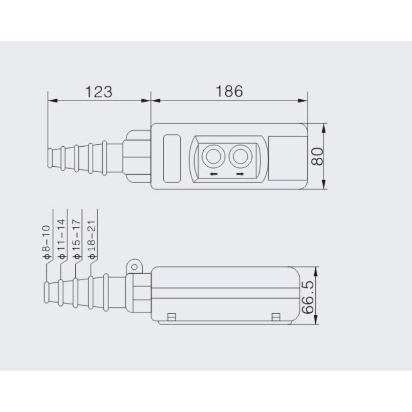 Tööstuslik kraana juhtpult | 2 nupuga | 2-5A | 250-500V | IP56 | 1 kiirus 2
