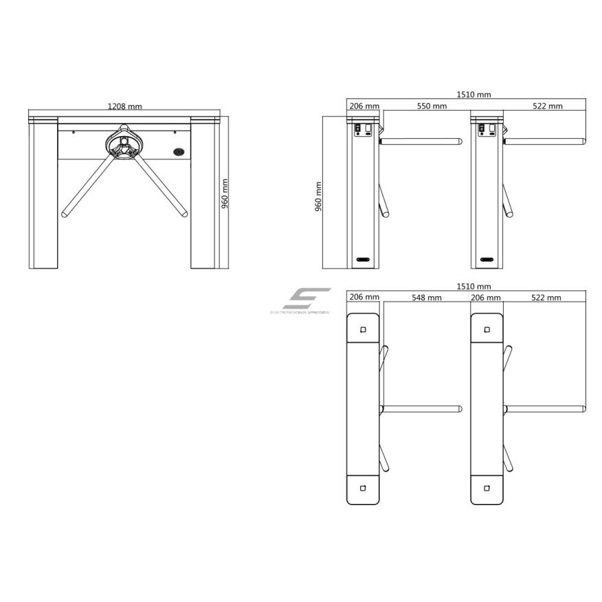 Elektrooniline Juurdepääsu kontrolli turnikee | kahesuunaline | statiivi tüüp | inimeste voolu juhtimiseks | IP54 | Hikvision DS-K3G501-R/M-Dm55 1