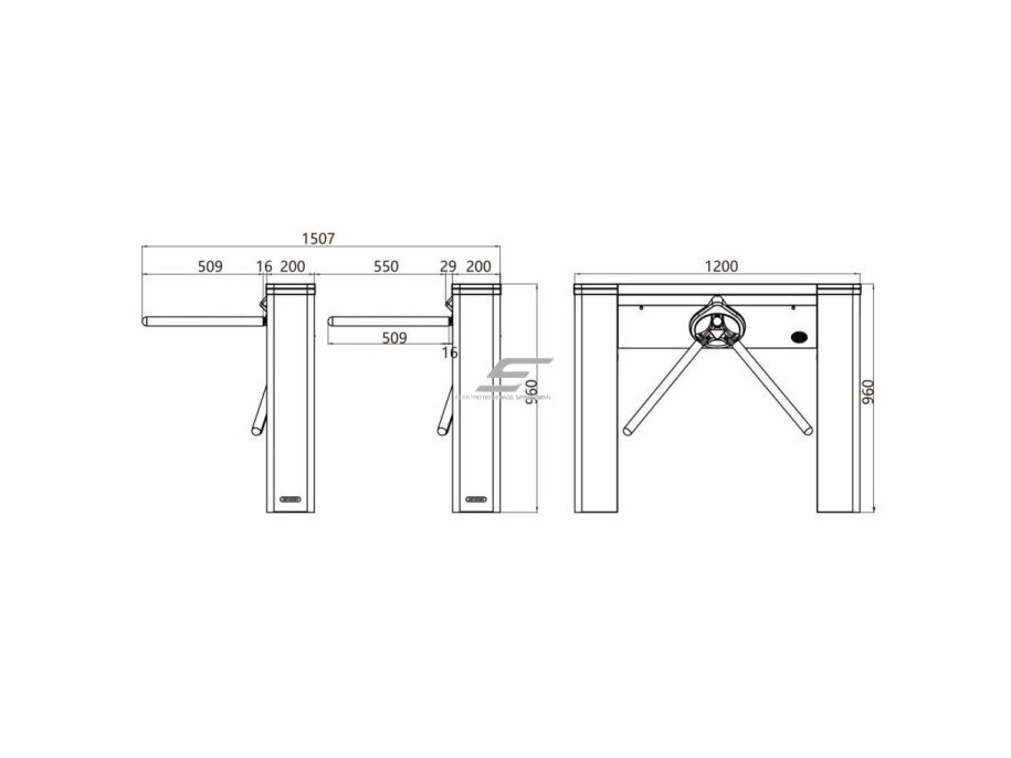 Elektroninis praėjimo kontrolės turniketas | dvipusis | tripod tipo | žmonių srauto valdymui | IPX4 | Hikvision DS-K3G501X-R/M-Dm55 1