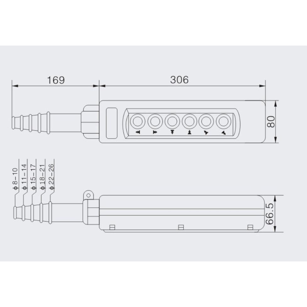 Przemysłowy panel sterowania suwnicą | z 6 przyciskami | 2-5A | 250-500V | IP56 | 1 prędkość 2 Przemysłowy panel sterowania suwnicą | z 6 przyciskami | 2-5A | 250-500V | IP56 | 1 prędkość 2
