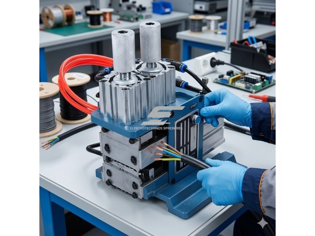 Pusiau automatinis | pneumatinis | laidų ir kabelių izoliacijos nužievintojas | 2–20 mm | 0.5–0.75 MPa | 30–120 vnt./min 1 Pusiau automatinis | pneumatinis | laidų ir kabelių izoliacijos nužievintojas | 2–20 mm | 0.5–0.75 MPa | 30–120 vnt./min 1