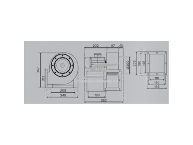 Radialinis sraiginis ventiliatorius | dešinės pusės | dviejų polių variklis | 230V | D200 | 362×367×340mm | plienas | mėlyna | Turbo Balance Plus 260 2P 230 D | 4772318505107 2