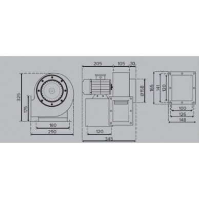 Radiālais spirālveida ventilators | labās puses | 2 polu motors | 380V | D158 | 345×325×290mm | tērauds | zila | Turbo Balance 200 2P 380 D | 4772318505146 2