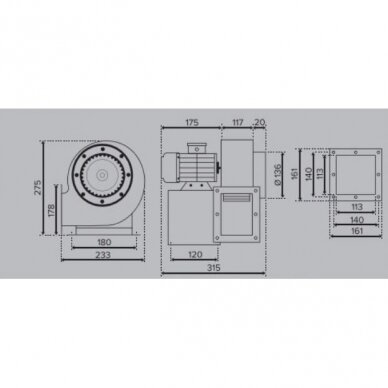 Radiālais spirālveida ventilators | kreisās puses | 4 polu motors | 380V | D136 | 315×275×233mm | tērauds | zila | Turbo Balance 140 4P 380 K | 4772318505471 2