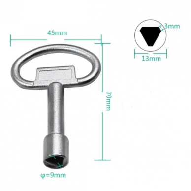 Key for electrical cabinets | triangular | 9mm | 70x45mm 2 Key for electrical cabinets | triangular | 9mm | 70x45mm 2