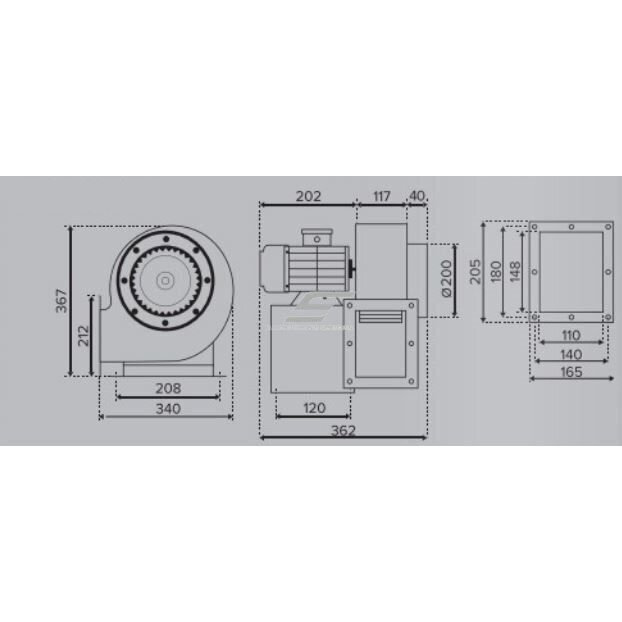 Radial scroll-housing fan | right-hand | 2-pole motor | 230V | D200 | 362×367×340mm | steel | blue | Turbo Balance Plus 260 2P 230 D | 4772318505107 2 Radial scroll-housing fan | right-hand | 2-pole motor | 230V | D200 | 362×367×340mm | steel | blue | Turbo Balance Plus 260 2P 230 D | 4772318505107 2