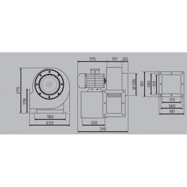 Radial scroll-housing fan | left-hand | 2-pole motor | 230V | D136 | 315×275×233mm | steel | blue | Turbo Balance Plus 140 2P 230 K | 4772318505289 2