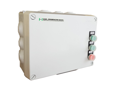 Reversinis variklio paleidimo kontaktorius su šilumine rėle ir dėžute bei valdymo mygtukais | 5,5kW | 7,5-11A | IP56 | Promfactor Baltic | SKM0550R | 4779040159080 Reversinis variklio paleidimo kontaktorius su šilumine rėle ir dėžute bei valdymo mygtukais | 5,5kW | 7,5-11A | IP56 | Promfactor Baltic | SKM0550R | 4779040159080