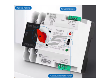Modulinis rezervinis automatinis galios perjungiklis generatoriams | elektros energijos nepertraukiamam tiekimui | 3P | 63A | 230V | DIN