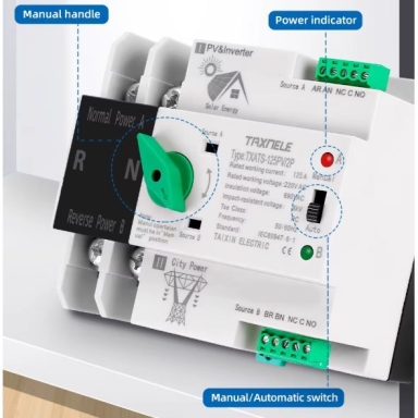 Modular automatic backup power transfer switch for generators | solar | photovoltaic systems | 4P | 125A | 400V | DIN Modular automatic backup power transfer switch for generators | solar | photovoltaic systems | 4P | 125A | 400V | DIN