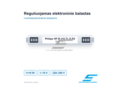 Reguliuojamas elektroninis balastas T8 lempai | 1×18 W | 1–10 V | 220–240 V | Philips HF-R 118 TL-D EII | 8711500911728 Reguliuojamas elektroninis balastas T8 lempai | 1×18 W | 1–10 V | 220–240 V | Philips HF-R 118 TL-D EII | 8711500911728