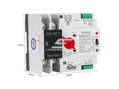 Modulinis rezervinis automatinis galios perjungiklis generatoriams | elektros energijos nepertraukiamam tiekimui | 2P | 125A | 230V | DIN 3 Modulinis rezervinis automatinis galios perjungiklis generatoriams | elektros energijos nepertraukiamam tiekimui | 2P | 125A | 230V | DIN 3