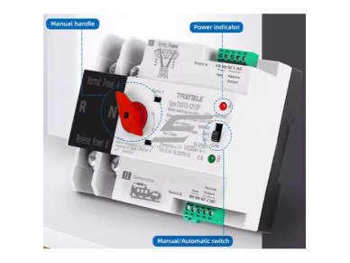 Modulinis rezervinis automatinis galios perjungiklis generatoriams | elektros energijos nepertraukiamam tiekimui | 2P | 125A | 230V | DIN 2 Modulinis rezervinis automatinis galios perjungiklis generatoriams | elektros energijos nepertraukiamam tiekimui | 2P | 125A | 230V | DIN 2
