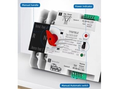 Modulinis rezervinis automatinis galios perjungiklis generatoriams | elektros energijos nepertraukiamam tiekimui | 4P | 125A | 380V | DIN 1 Modulinis rezervinis automatinis galios perjungiklis generatoriams | elektros energijos nepertraukiamam tiekimui | 4P | 125A | 380V | DIN 1