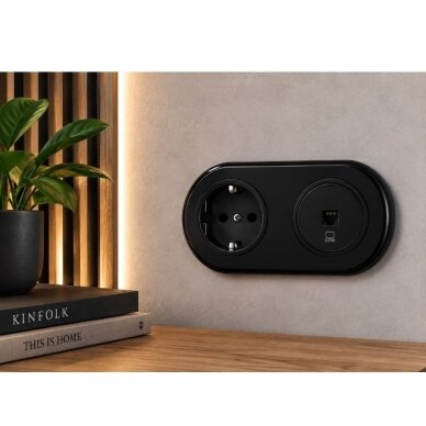 Frame for flush-mounted socket | switch | 2-gang | plastic | retro style | black 2 Frame for flush-mounted socket | switch | 2-gang | plastic | retro style | black 2