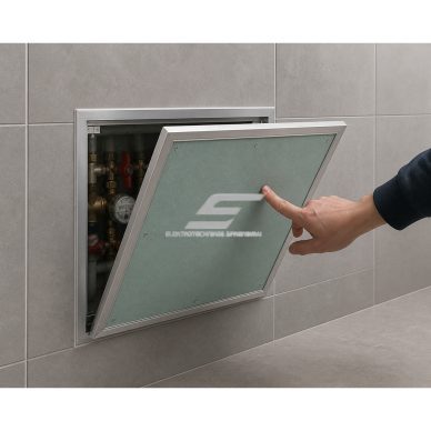 Access panel - door with push-to-open mechanism | 400x400x35mm | aluminium profile | with chain | M4040 3 Access panel - door with push-to-open mechanism | 400x400x35mm | aluminium profile | with chain | M4040 3