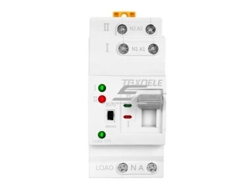 Modulinis rezervinis automatinis galios perjungiklis generatoriams | nepertraukiamam elektros energijos tiekimui | 2P | 63A | 230V | DIN Modulinis rezervinis automatinis galios perjungiklis generatoriams | nepertraukiamam elektros energijos tiekimui | 2P | 63A | 230V | DIN