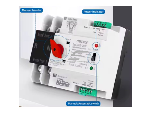 Modulinis rezervinis automatinis galios perjungiklis generatoriams | elektros energijos nepertraukiamam tiekimui | 2P | 125A | 230V | DIN 2