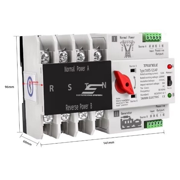 Backup automatic power switch for generators | uninterrupted power supply | 4P | 125A | 380V 3 Backup automatic power switch for generators | uninterrupted power supply | 4P | 125A | 380V 3