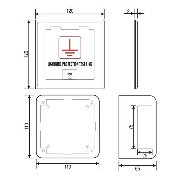 Zemējuma pārbaudes kārba pārsprieguma aizsardzībai | zibensaizsardzības sistēmām | 110x110x65mm | tērauda 3 Zemējuma pārbaudes kārba pārsprieguma aizsardzībai | zibensaizsardzības sistēmām | 110x110x65mm | tērauda 3