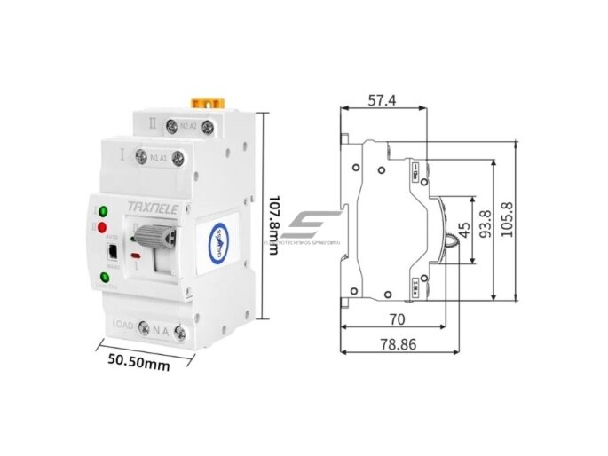 Modulinis rezervinis automatinis galios perjungiklis generatoriams | nepertraukiamam elektros energijos tiekimui | 2P | 63A | 230V | DIN 1 Modulinis rezervinis automatinis galios perjungiklis generatoriams | nepertraukiamam elektros energijos tiekimui | 2P | 63A | 230V | DIN 1
