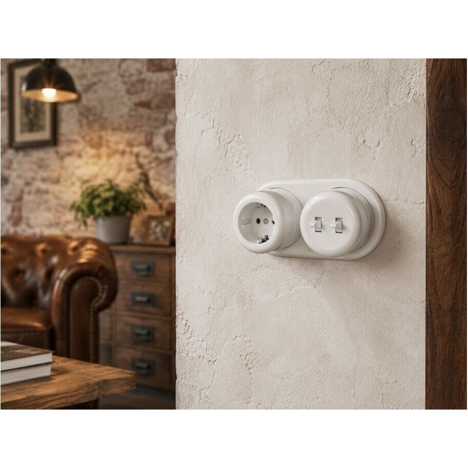 Frame for surface-mounted socket | switch | 1-gang | plastic | retro style | white 2 Frame for surface-mounted socket | switch | 1-gang | plastic | retro style | white 2