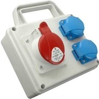 Industrial socket box | 1×16 A 5P 400 V + 2×Schuko 230 V | with holder | IP54 | SEZ ROSP 1631 D/S