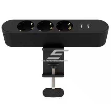 Galda virsmai stiprināma rozetes bloks | 3x Schuko kontaktligzdas | 2x USB lādētāji | melns | IP20