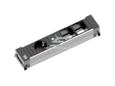 Kištukinių lizdų blokas | montuojamas į baldus | 1xSchuko | 2xPasirenkamos jungtys | 2xUSB-A | 262x52x44mm | 0,2m kabelis | GST13i3 | juodas | Bachmann BA.916.0041
