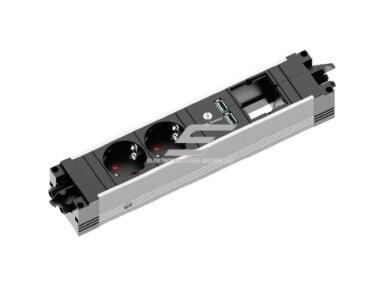 Kištukinių lizdų blokas | montuojamas į baldus | 2xSchuko | 1xPasirenkama jungtis | 2xUSB-A | 263x52x44mm | PDU | GST18 | Bachmann BA.906.0113