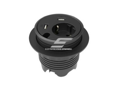 Kištukinių lizdų blokas | montuojamas į baldus | apvalus | 1xSchuko | 2xUSB-A | 1xAnga laidui | Ø79mm | 1,25m kabelis | reguliuojamas gylis | juodas | Bachmann KO.935-PD14-MG Kištukinių lizdų blokas | montuojamas į baldus | apvalus | 1xSchuko | 2xUSB-A | 1xAnga laidui | Ø79mm | 1,25m kabelis | reguliuojamas gylis | juodas | Bachmann KO.935-PD14-MG