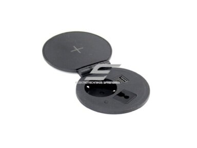 Kištukinių lizdų blokas | montuojamas į baldus | apvalus | užsidarantis | 1xSchuko | 2xUSB-A+C | belaidė įkrovimo stotelė | Ø80 mm | juodas | Bachmann SA.AISDOT Kištukinių lizdų blokas | montuojamas į baldus | apvalus | užsidarantis | 1xSchuko | 2xUSB-A+C | belaidė įkrovimo stotelė | Ø80 mm | juodas | Bachmann SA.AISDOT