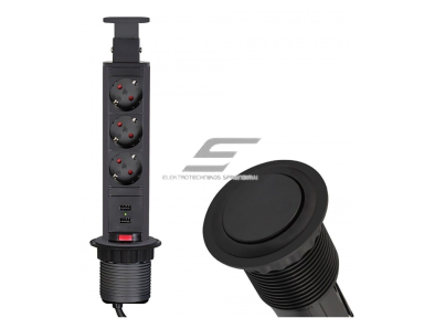 Išsikeliantis kištukinių lizdų blokas | kolona | montuojamas į baldus | apvalus | 3xSchuko | 1xUSB-A | 1xUSB-C | Ø60mm | 1,5m kabelis | juodas | LIFT BOX | 5900652144259 Išsikeliantis kištukinių lizdų blokas | kolona | montuojamas į baldus | apvalus | 3xSchuko | 1xUSB-A | 1xUSB-C | Ø60mm | 1,5m kabelis | juodas | LIFT BOX | 5900652144259