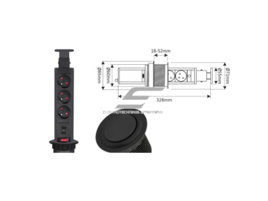 Išsikeliantis kištukinių lizdų blokas | kolona | montuojamas į baldus | apvalus | 3xSchuko | 1xUSB-A | 1xUSB-C | Ø60mm | 1,5m kabelis | juodas | LIFT BOX | 5900652144259 Išsikeliantis kištukinių lizdų blokas | kolona | montuojamas į baldus | apvalus | 3xSchuko | 1xUSB-A | 1xUSB-C | Ø60mm | 1,5m kabelis | juodas | LIFT BOX | 5900652144259