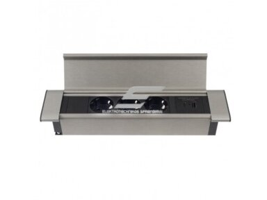 Kištukinių lizdų blokas | montuojamas į baldus | 3xSchuko | 2xUSB-A+C | 293x67x39mm | 1,8m kabelis | sidabrinis | FLATBOX-SD-3DE Kištukinių lizdų blokas | montuojamas į baldus | 3xSchuko | 2xUSB-A+C | 293x67x39mm | 1,8m kabelis | sidabrinis | FLATBOX-SD-3DE