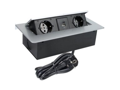 Kištukinių lizdų blokas | montuojamas į baldus | užsidarantis | 2xSchuko | 2xUSB-A+C | 266x133x67mm | 1,5m kabelis | pilkas | KOMB-ALU-2DE-USB-M1W | 5900652145966 Kištukinių lizdų blokas | montuojamas į baldus | užsidarantis | 2xSchuko | 2xUSB-A+C | 266x133x67mm | 1,5m kabelis | pilkas | KOMB-ALU-2DE-USB-M1W | 5900652145966