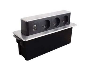Kištukinių lizdų blokas | montuojamas į baldus | išsikeliantis | 3xSchuko | 2xUSB-A+C | 273x93x99mm | 2m kabelis | sidabrinis | HOPBOX-SD-3DE-UC-2-01 Kištukinių lizdų blokas | montuojamas į baldus | išsikeliantis | 3xSchuko | 2xUSB-A+C | 273x93x99mm | 2m kabelis | sidabrinis | HOPBOX-SD-3DE-UC-2-01