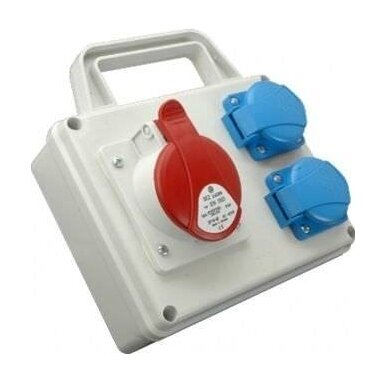 Industrial socket box | 1×16 A 5P 400 V + 2×Schuko 230 V | with holder | IP54 | SEZ ROSP 1631 D/S