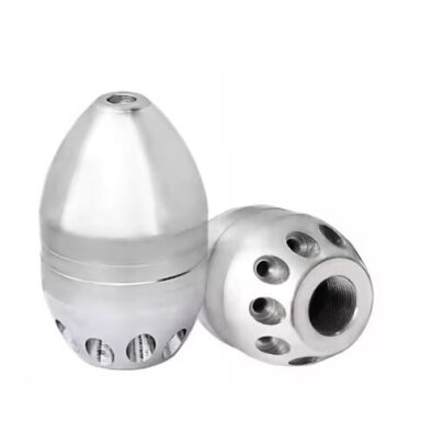 Rotary | rotating | moving high-pressure torpedo nozzle | for pipeline cleaning | Ø150-500mm | 1x0° | 3x30° | 5x33° | 300Bar | 200l/min | Ø87x140mm | ceramic