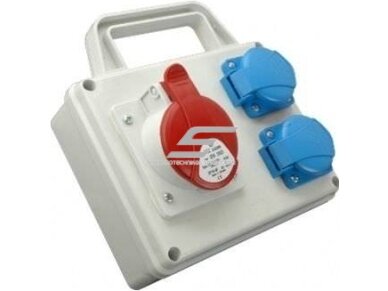 Pramoninis skydelis su kištukiniais lizdais | 1×16 A 5P 400 V + 2×Schuko 230 V | su laikikliu | IP54 | SEZ ROSP 1631 D/S