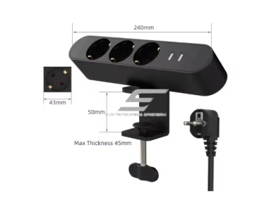 Kištukinis lizdas | tvirtinamas prie stalo paviršiaus | 3xSchuko jungtys | 2xUSB įkrovikliai | juoda | IP20 3