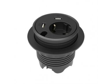 Kištukinių lizdų blokas | montuojamas į baldus | apvalus | 1xSchuko | 2xUSB-A | 1xAnga laidui | Ø79mm | 1,25m kabelis | reguliuojamas gylis | juodas | Bachmann KO.935-PD14-MG Kištukinių lizdų blokas | montuojamas į baldus | apvalus | 1xSchuko | 2xUSB-A | 1xAnga laidui | Ø79mm | 1,25m kabelis | reguliuojamas gylis | juodas | Bachmann KO.935-PD14-MG
